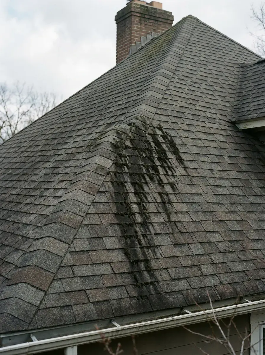Black streaks on roof caused by algae