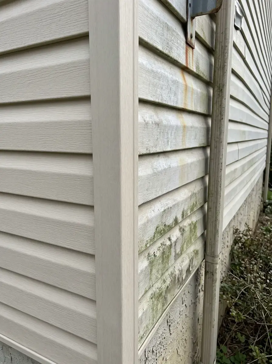 Green and black mold on house siding